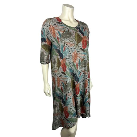 INOAH Abstract Print Half Sleeve Dress Size L Gray Swing Flare Art to Wear Large - Picture 2 of 13
